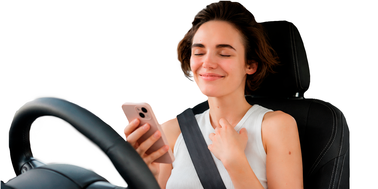 Mujer tranquila en su auto